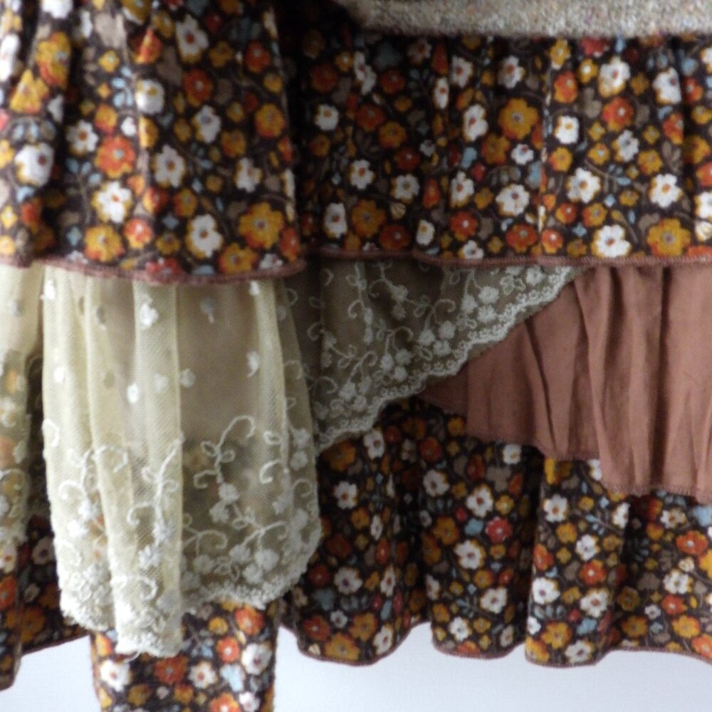 Molly Bracken Dress (10/M) BrownTan Boho Layered Lace Chic Whimsical Prairie - Picture 6 of 10